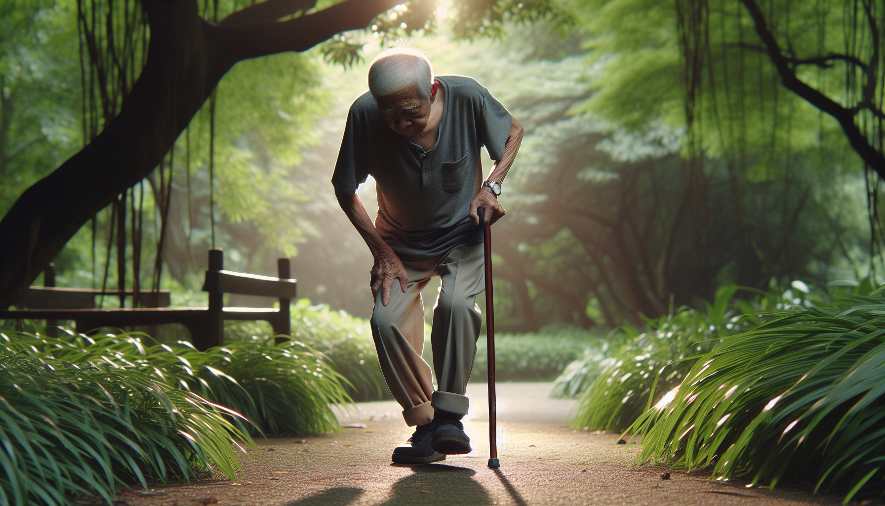 stooped parkinsons leg tremors whens walking with cane